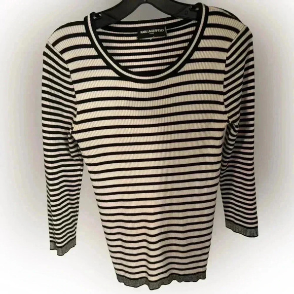 Karl Lagerfeld Paris women’s long sleeve black & white stripe sweater size S/P - Picture 1 of 7